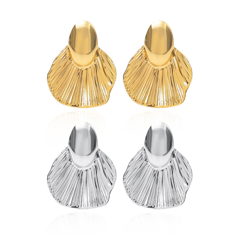 Luxury Creative Polygon Geometric Leaves Texture Stud Earrings