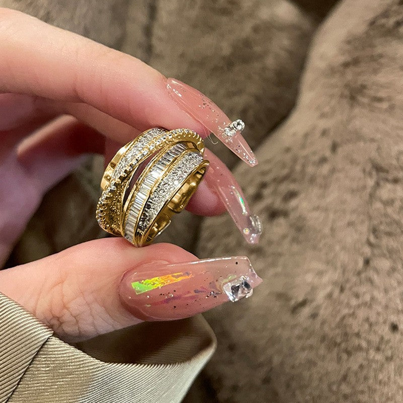 Fashion Copper Inlaid Zircon Cord For Braiding Female Niche Ring