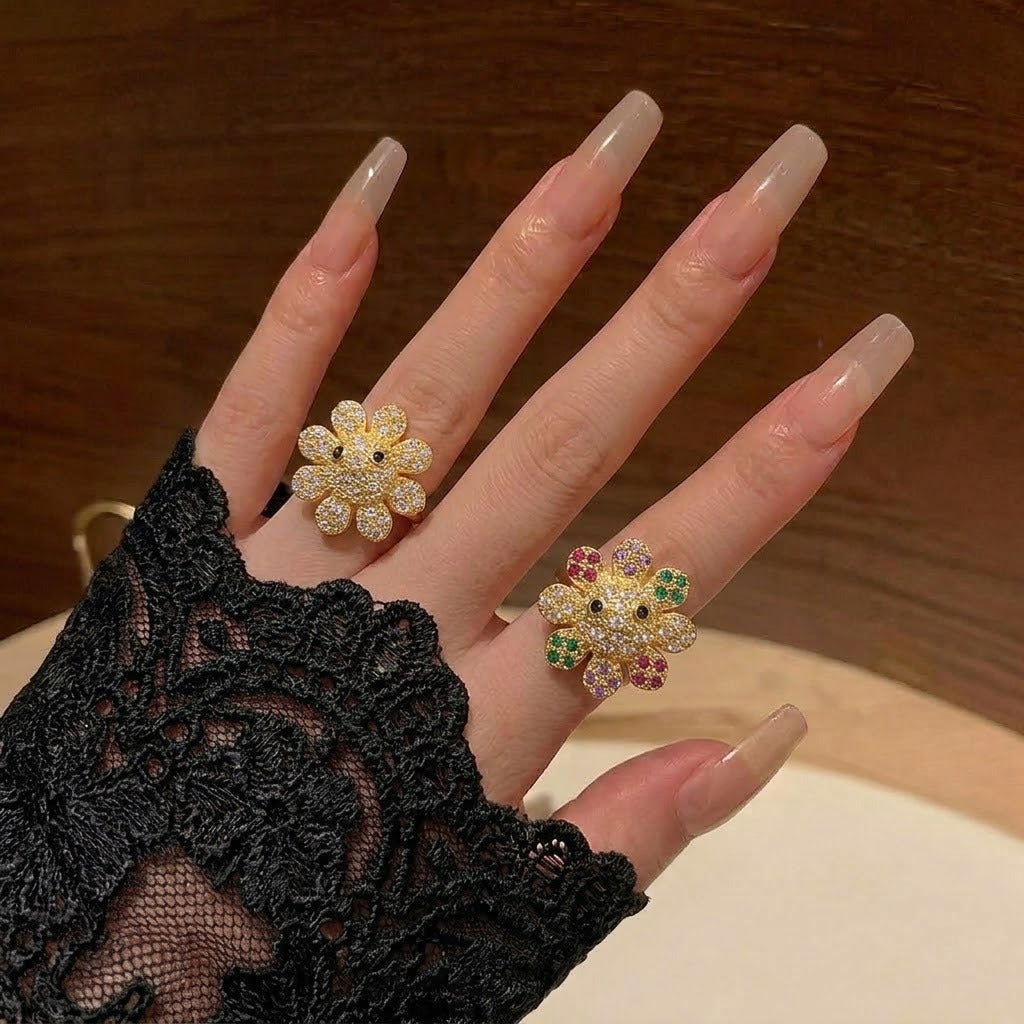 Female Sunflower Color Opening Rotating Niche Adjustable Index Ring