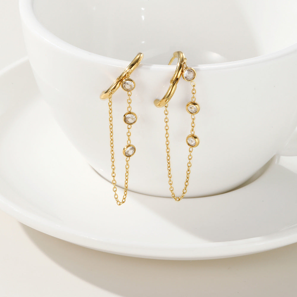 Zircon Tassel Stainless Steel High-grade Light Luxury Earrings