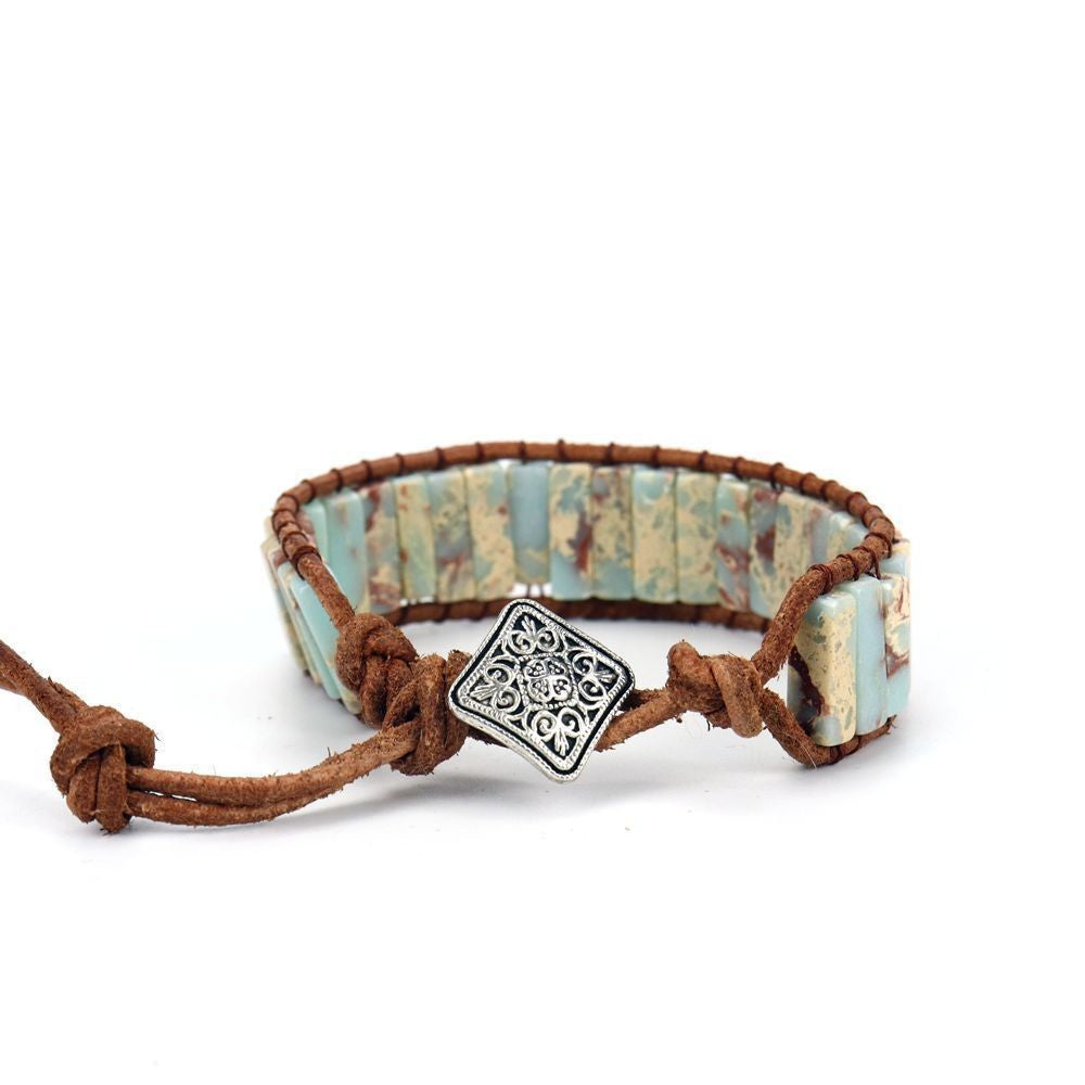Natural Stone Imitated Handmade Woven Leather String Bohemian Bracelets