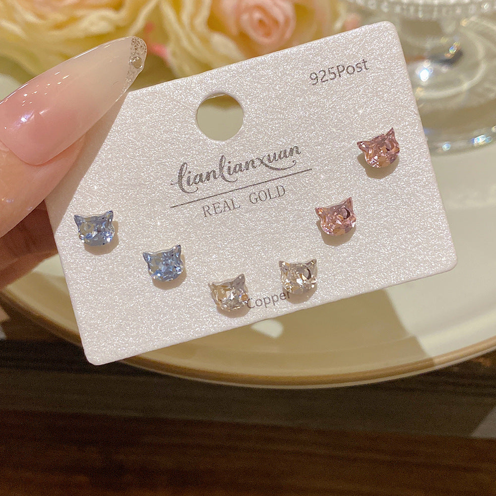 Women's Needle One Card Three Pairs Earings Small Delicate Summer High-grade Stud Earrings
