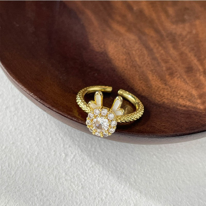 Women's Style Four-leaf Flower Zircon Rotatable Index Finger Light Luxury Minority Rings