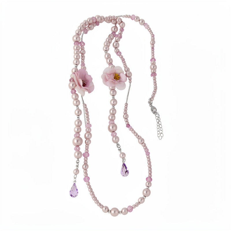 Fabric Flower Tassel Vacation Style Sweet Fresh Necklace
