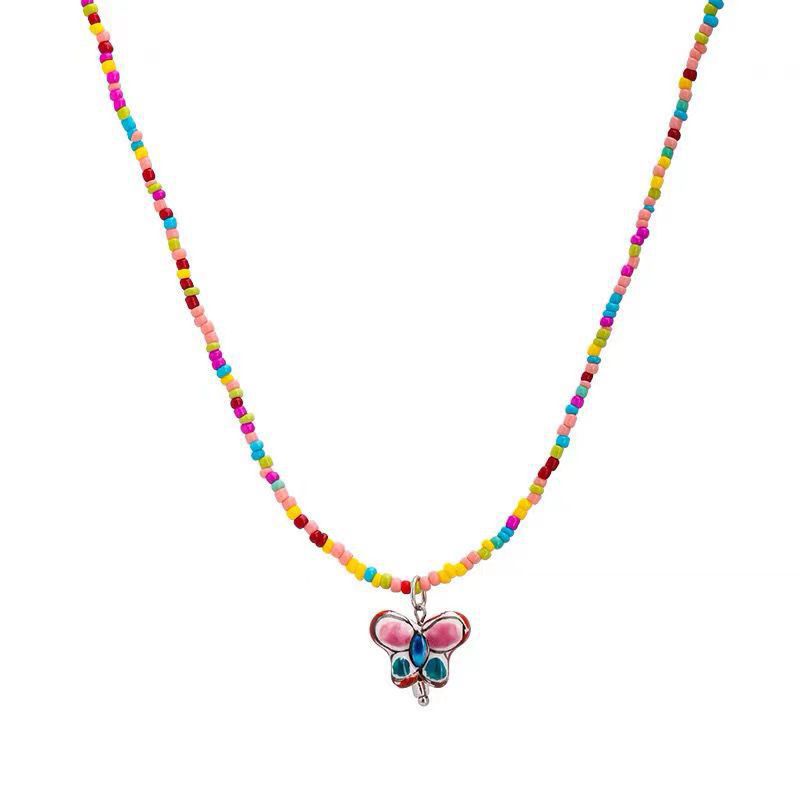 Women's Retro Butterfly Flower Beaded Light Luxury Minority Necklaces