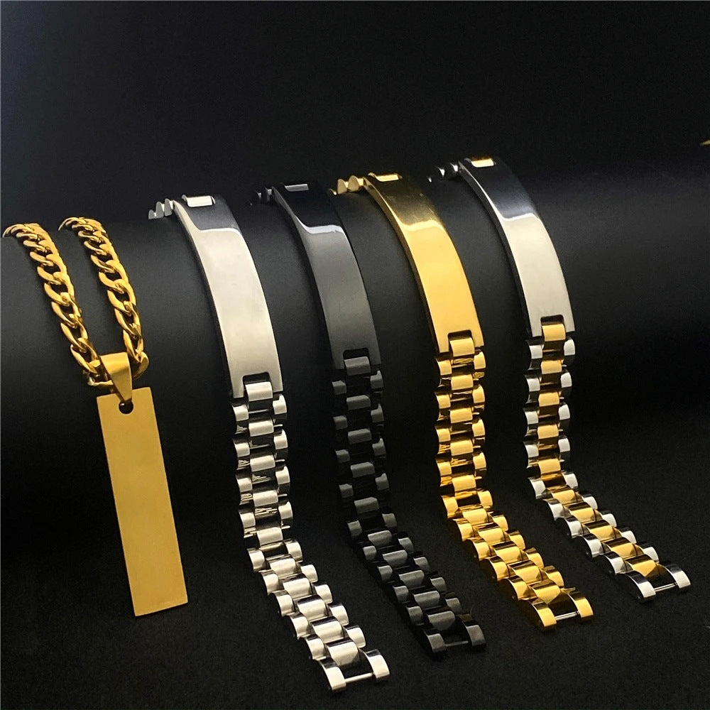 Women's & Men's Adjustable Titanium Steel Curved Can Carve Writing Stainless Gold Bracelet
