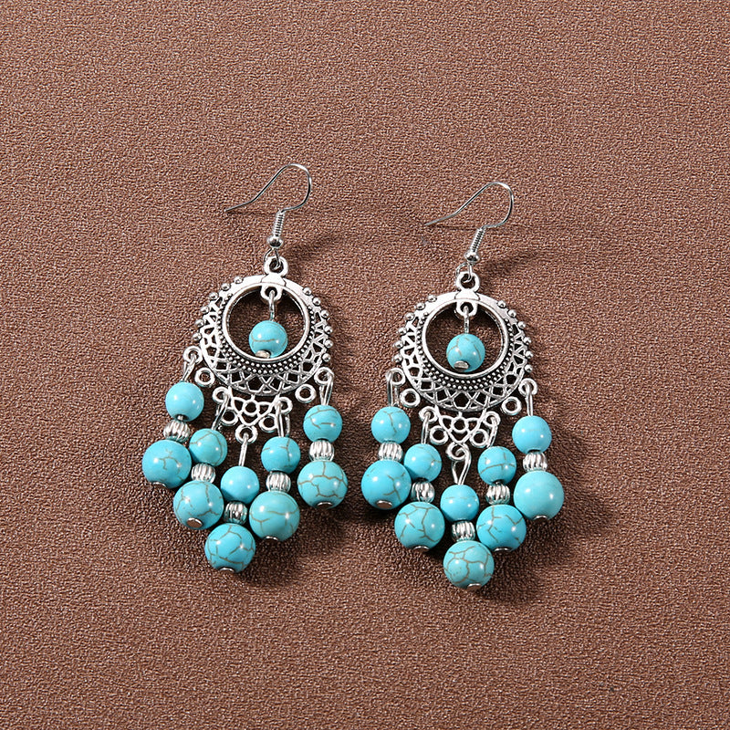 Tassel Turquoise Retro Minority Ethnic Style Graceful Personality Tibetan Earrings