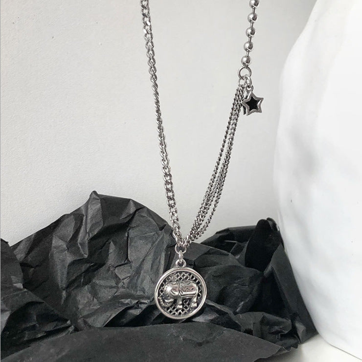 Women's Hip Hop Trendy Sweater T-shirt Elephant Necklaces