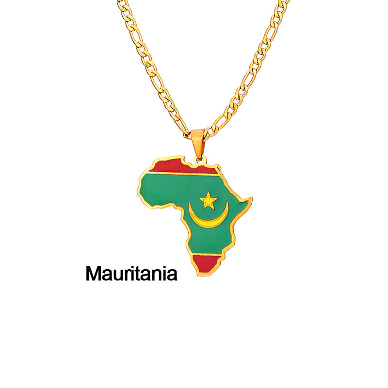 African Drip Oil Stainless Steel Map Geometric Necklace