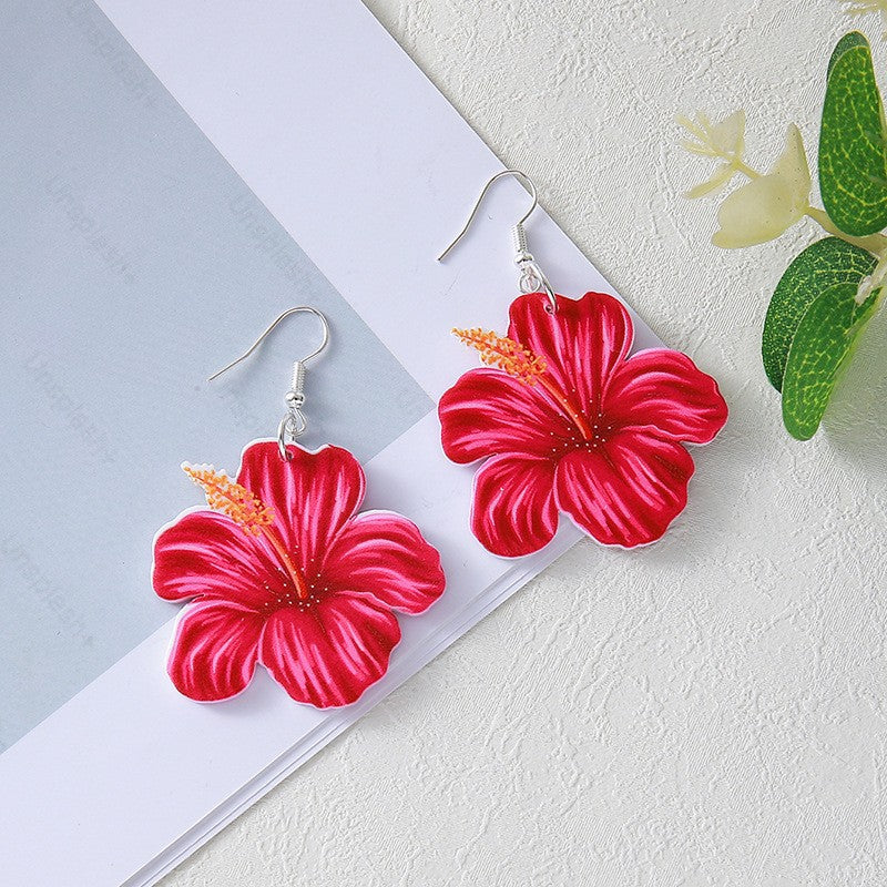 Colorful Flower Acrylic Duplex Printing Three-dimensional Earrings