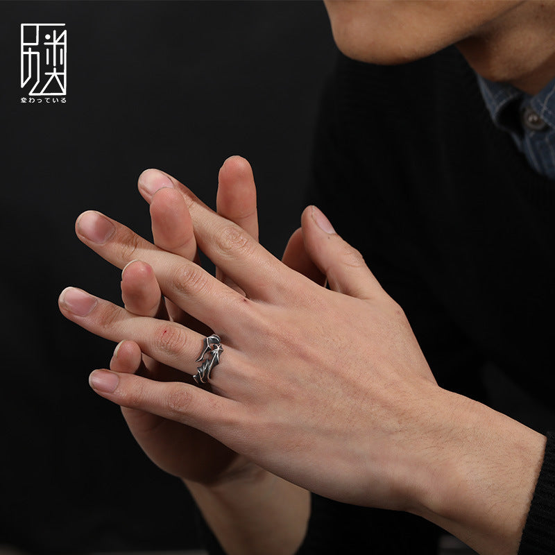Men's Rattan Retro Distressed Irregular Opening Creative Pair For Ring