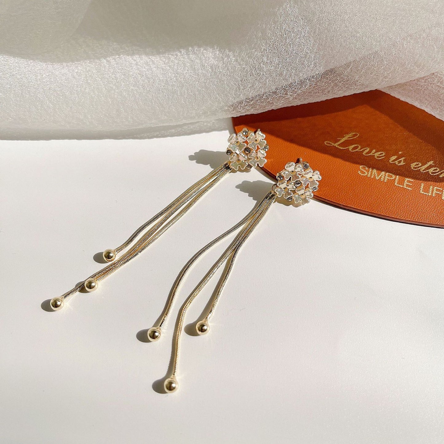 Flower Refined Long High-grade Tassel Affordable Luxury Fashion Sier Needle Earrings