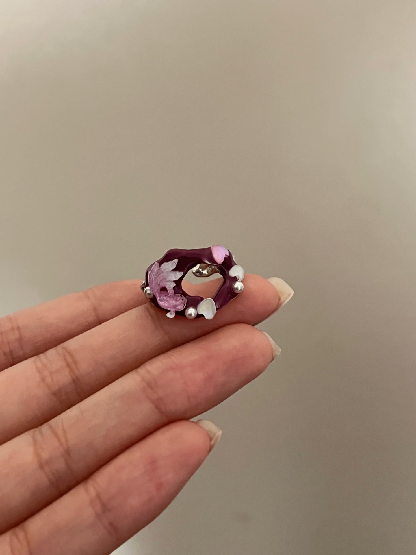 Design Metal Lava Purple Tourmaline Stone Enamel Cold Wind Ring