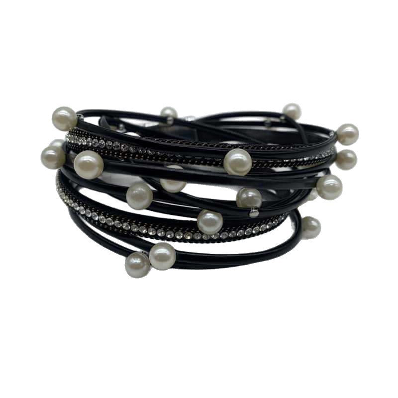 Women's Leather Fashion Diamond Leopard Print Magnetic Bracelets