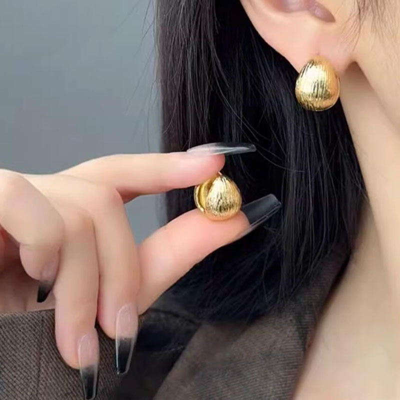 Women's Personalized Metallic Brushed Texture Steamed Bun Niche Design Earrings