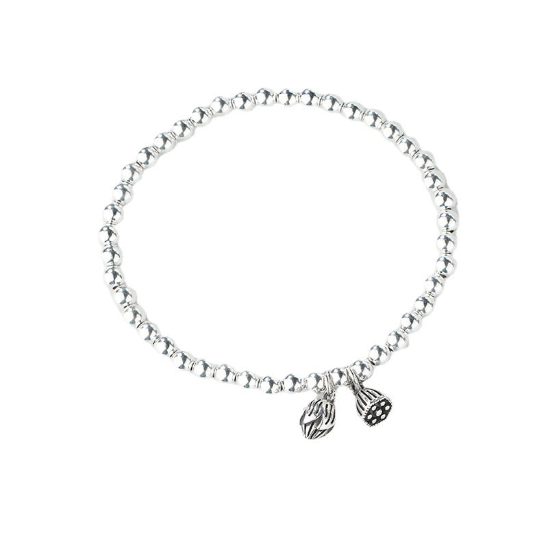 Trendy Sier Plated Lotus Flower Seedpod Sliver Beads Two World Bracelet