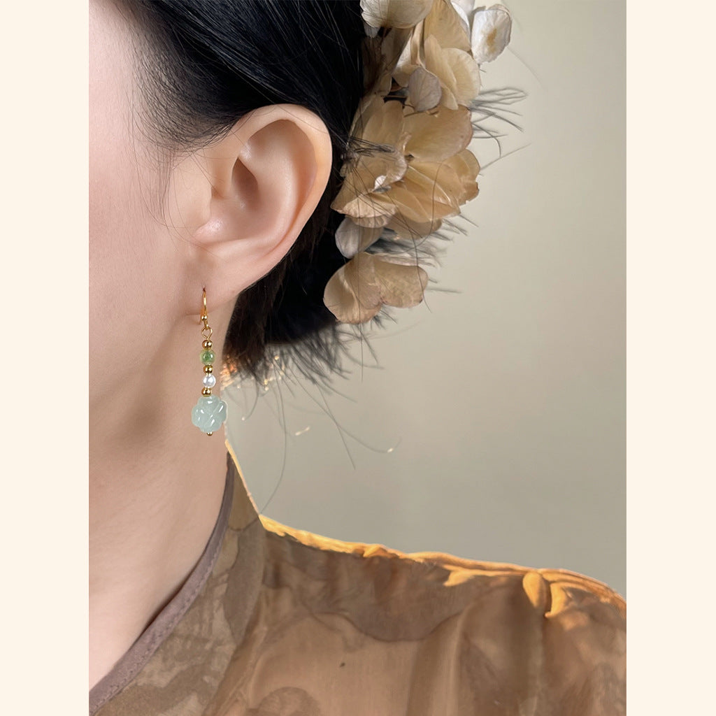 Women's National Style Handmade Chinese Natural Stone Stringed Pearls Earrings