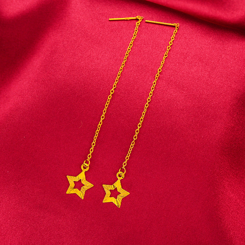 Women's Brass Gold Plated Vietnam Placer Long Flower Earrings