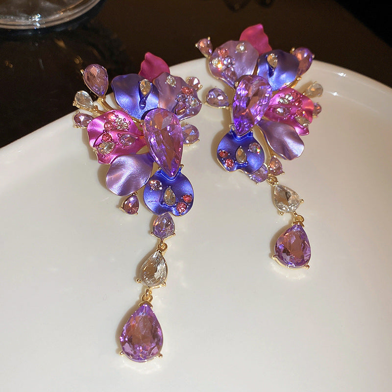 Needle Butterfly Enamel Vintage Court Style Delicate Light Luxury Earrings