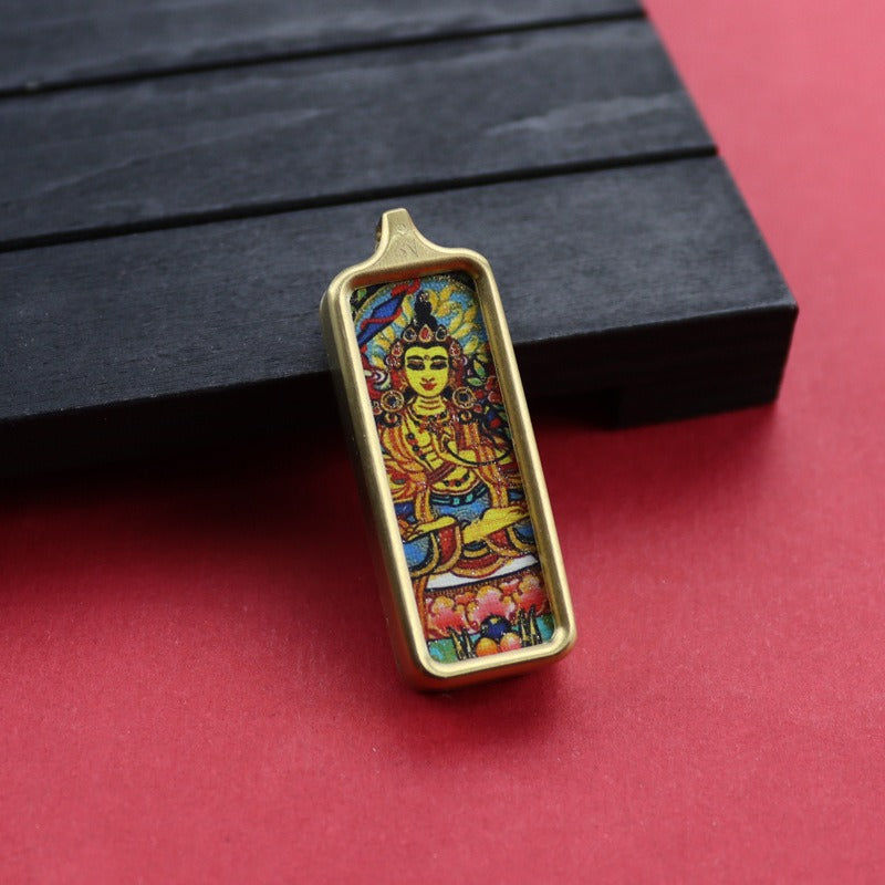 Tibetan Square Hand Painted Golden Outline Eight Patron Pendants