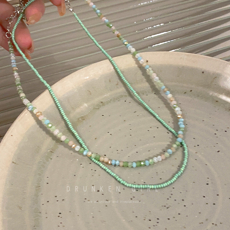 Mambo Green Beaded Female Summer Double Layer Twin Seaside Dopamine Necklaces
