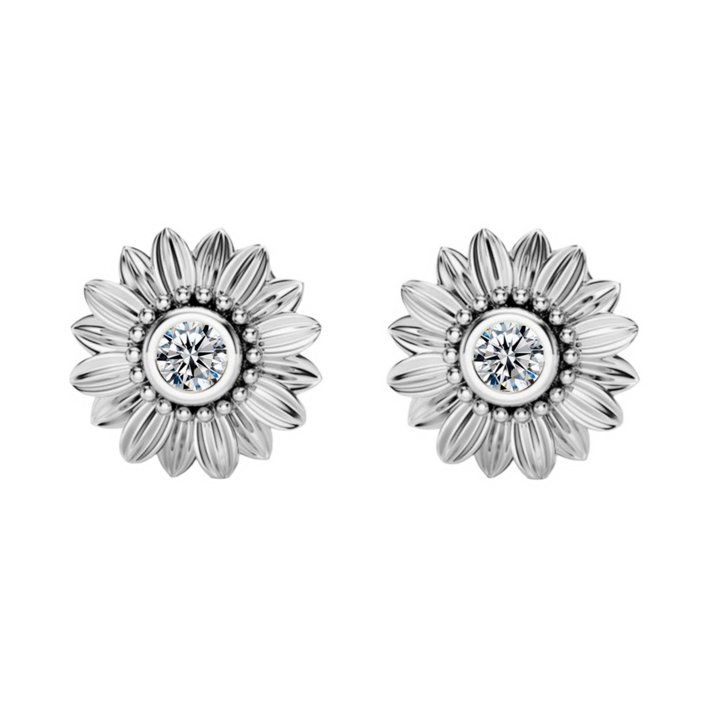 Diamond Rose Gold Plated Natural Sun Flower Ear Earrings