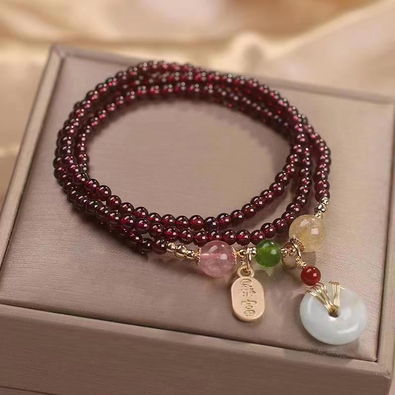 Garnet Female Light Luxury Simplicity Safety Buckle Lucky Bracelet