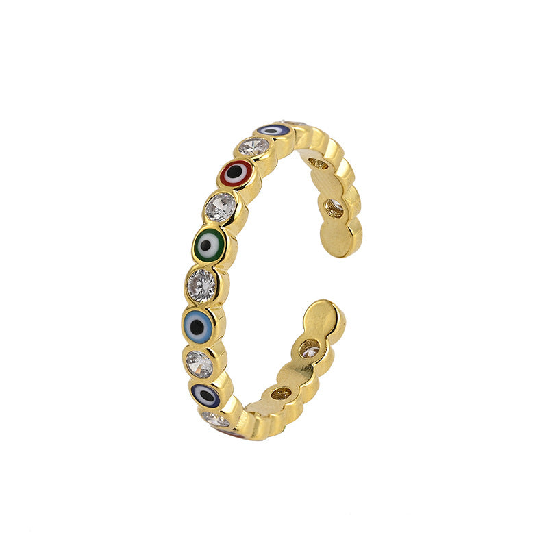 Eye Brass Open Zircon Diamond Adjustable Fashion Ring