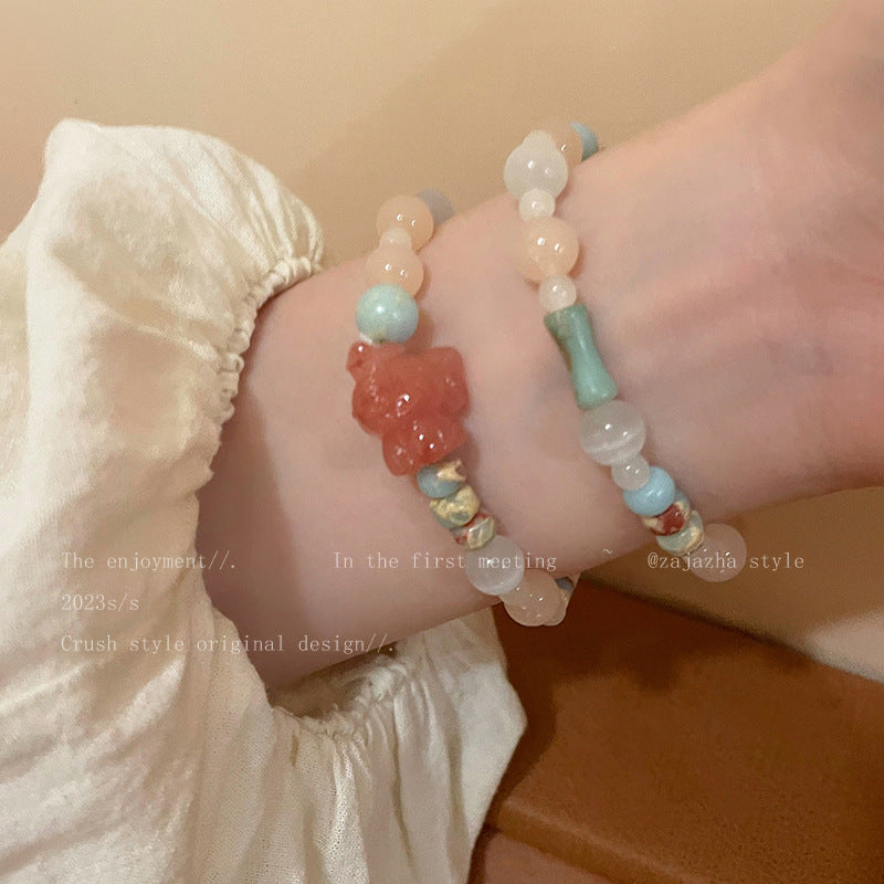 Cat's Paw Contrast Color Stone Cute Bracelets