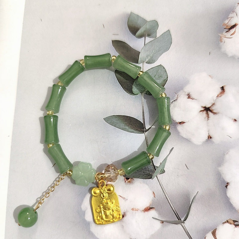 Aventurine Peace Buckle Bamboo Fresh Chinese Style Clover Bracelets