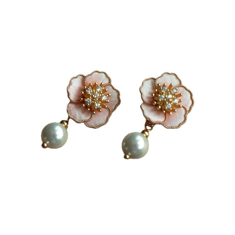 Spring Cherry Blossom Pink Handmade Filigree Veet Flower Sweet Trendy Earrings