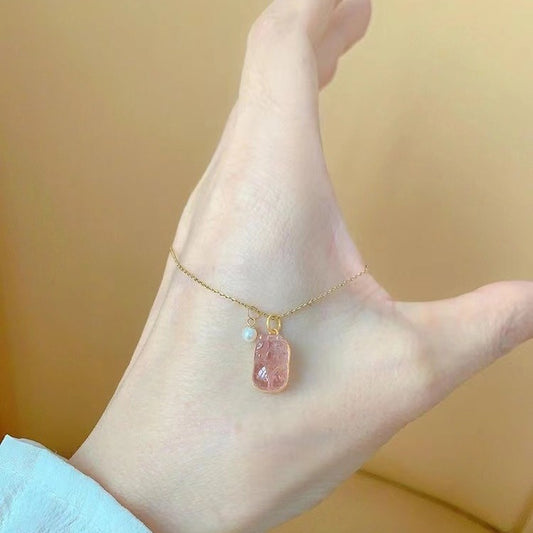 Women's Chinese Style Imitation Pink Tourmaline Small Chic For Special Interest Necklaces