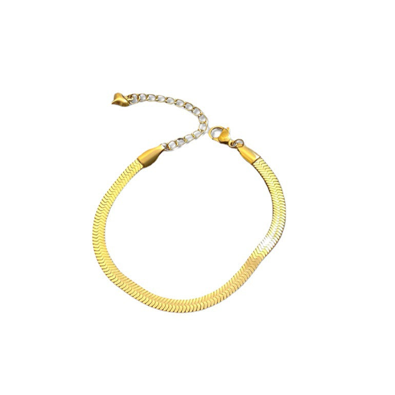 Women's Style Gold Flat Snake Bone Titanium Bracelets