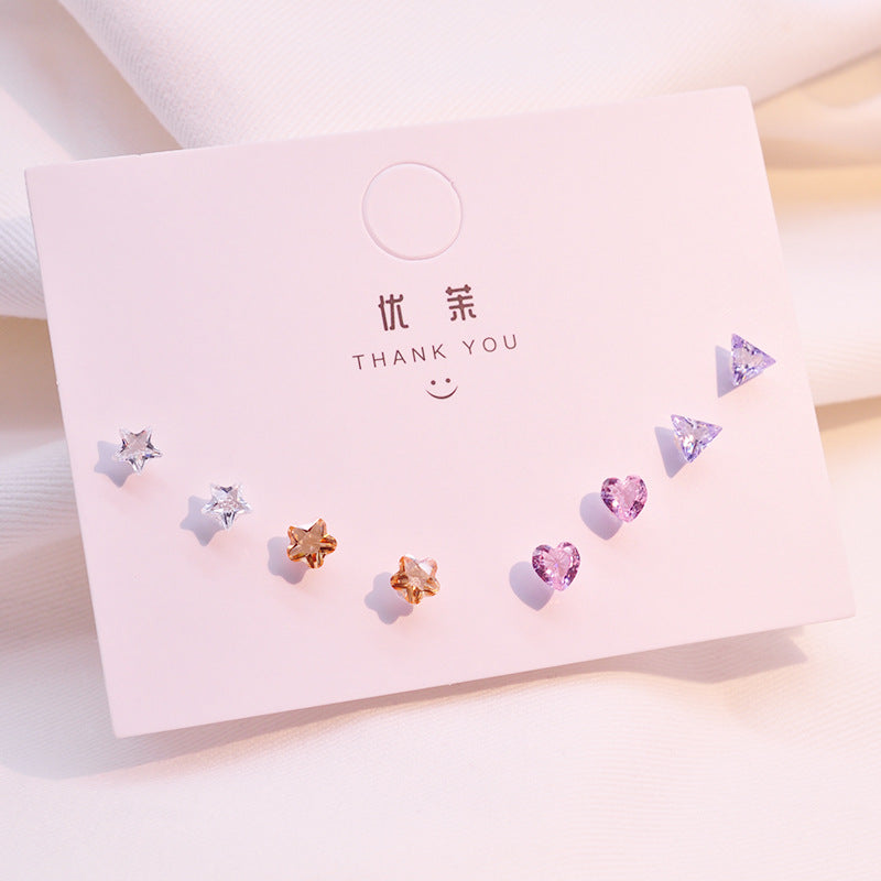 Resin Mixed Zircon Heart-shaped Triangle Pentagram Female Earrings