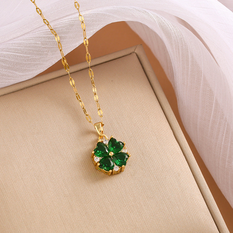Women's Color Zircon Titanium Steel Clavicle Chain Necklace