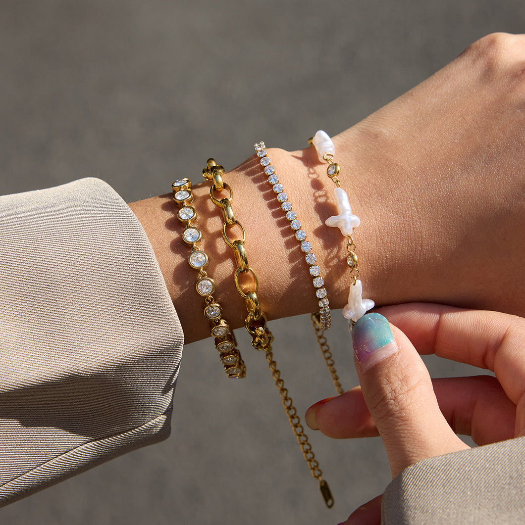 Stainless Steel Imitation Pearl Light Luxury High-grade Cross Bracelet