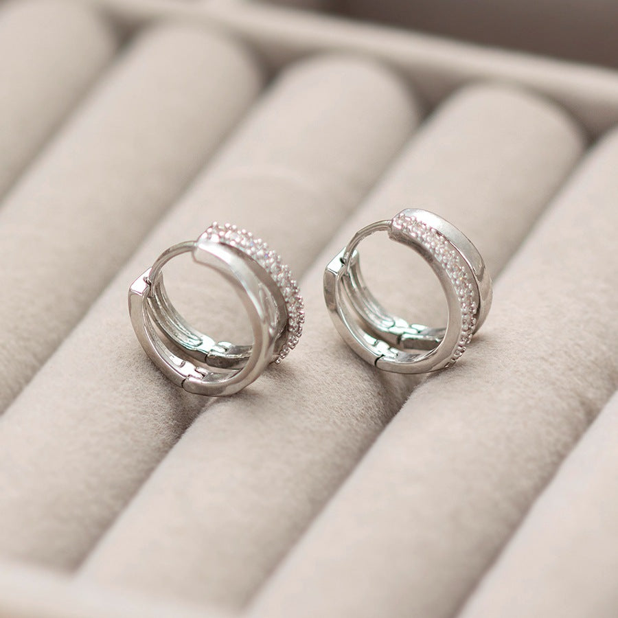 Women's Sier Full Diamond Clip Classic Circle Simple Affordable Luxury Ear Buckle