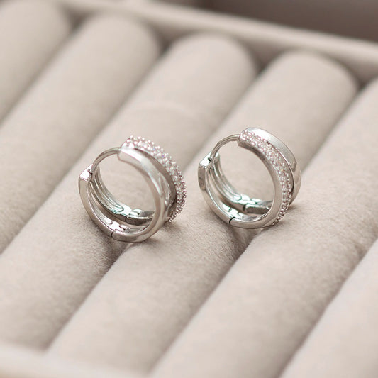 Women's Sier Full Diamond Clip Classic Circle Simple Affordable Luxury Ear Buckle