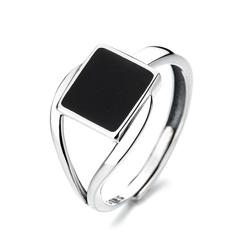 Trendy Sterling Sier Irregular Geometric Black Rings