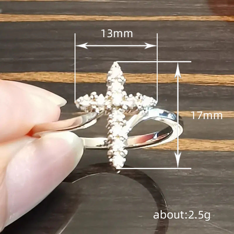 Shi Inlaid Zircon Geometric Engagement Wedding Creative Ring