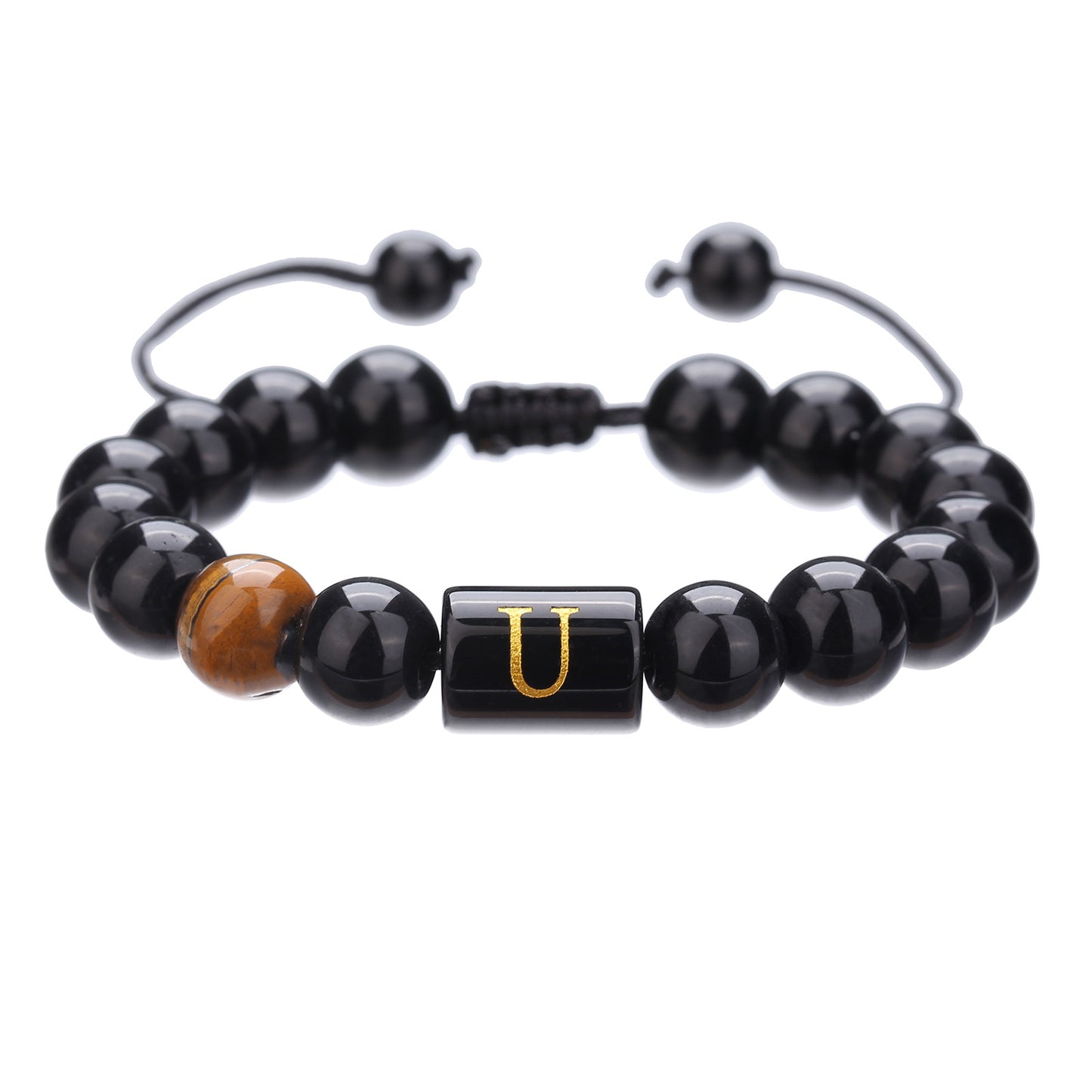 Live Streaming Black Agate Beads Male Letter Bracelets