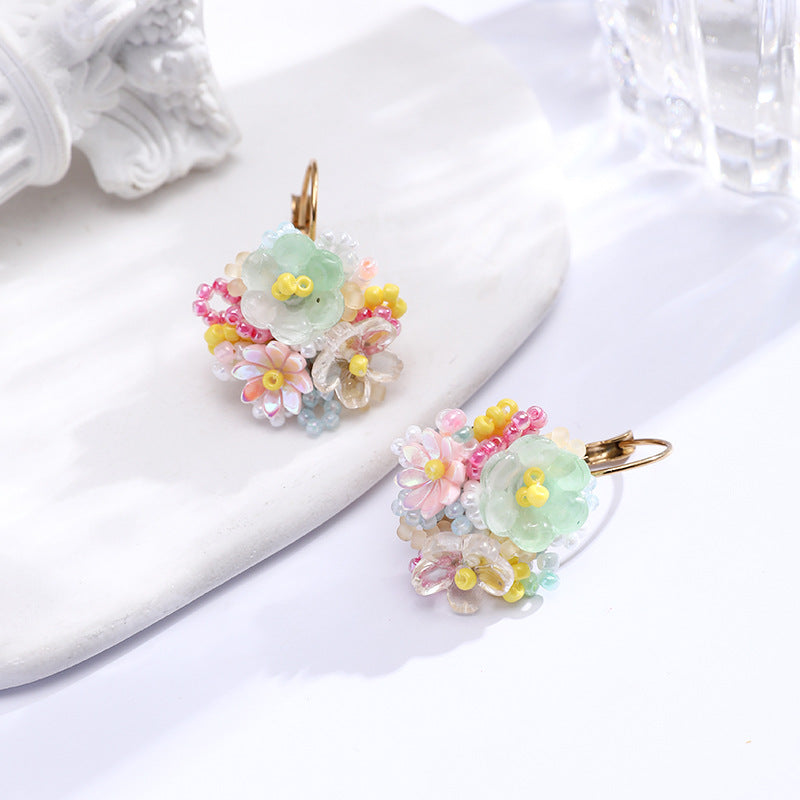 Women's Flower Seaside Vacation Style Color Embroidered Stainless Steel French Ear Bracelet