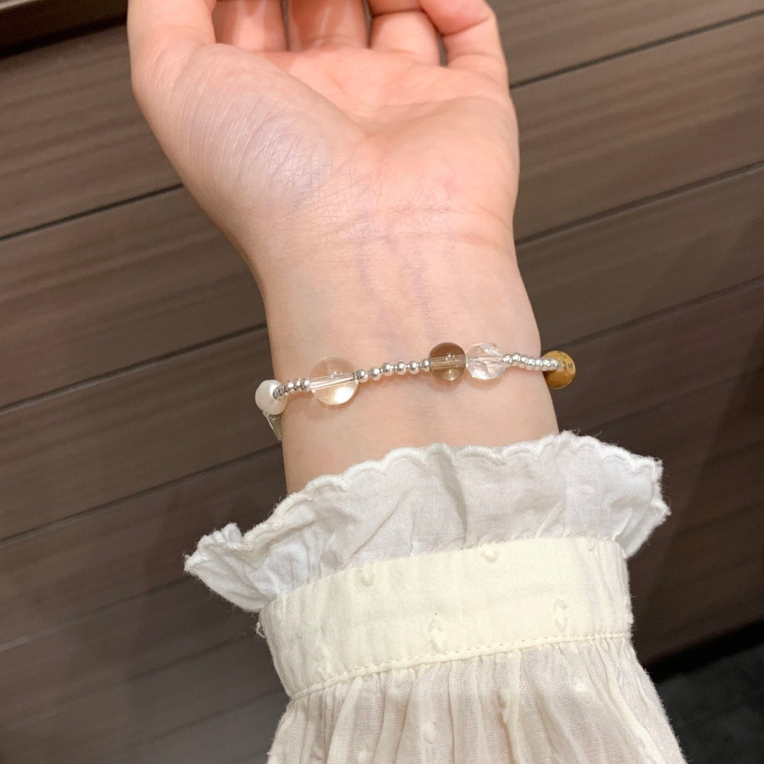 Stretch Natural Stone Crystal Korean Freshwater Pearl Bracelet