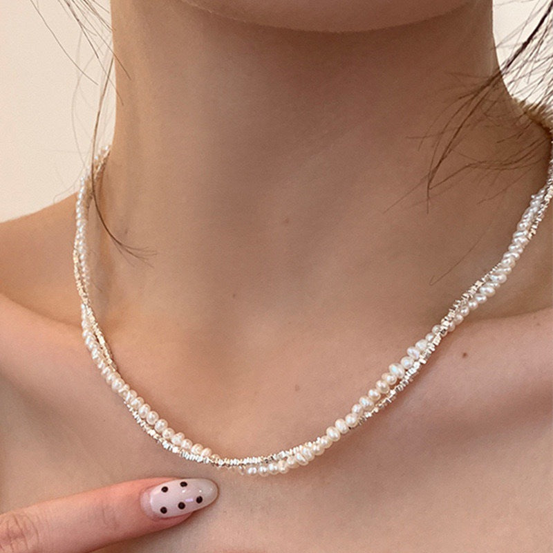 Sier Pearl Winding Female Niche Retro Personality Minimalism Graceful Clavicle Necklace