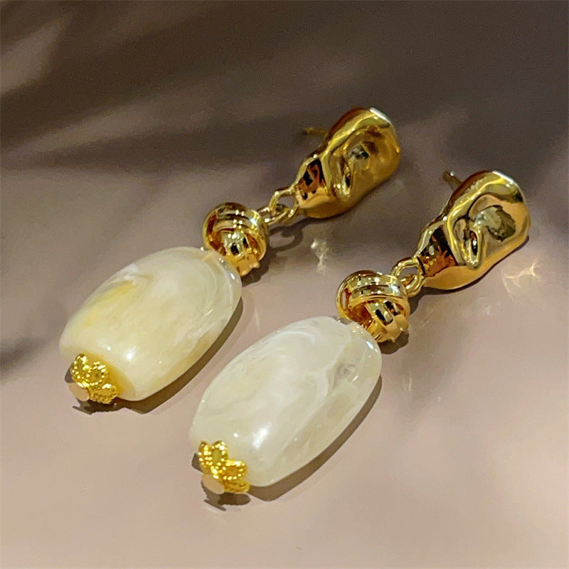 Metallic Pink Jade Sier Needle Retro Sweet Simple Fashion Earrings