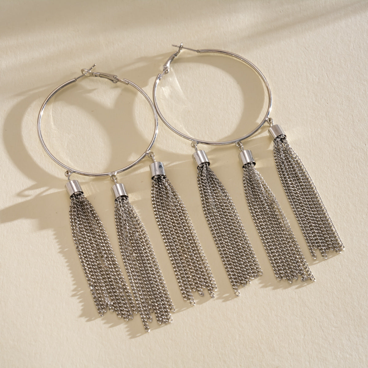 Round Chain Tassel Sier Pin Ear Fashion Exaggerated Niche Earrings
