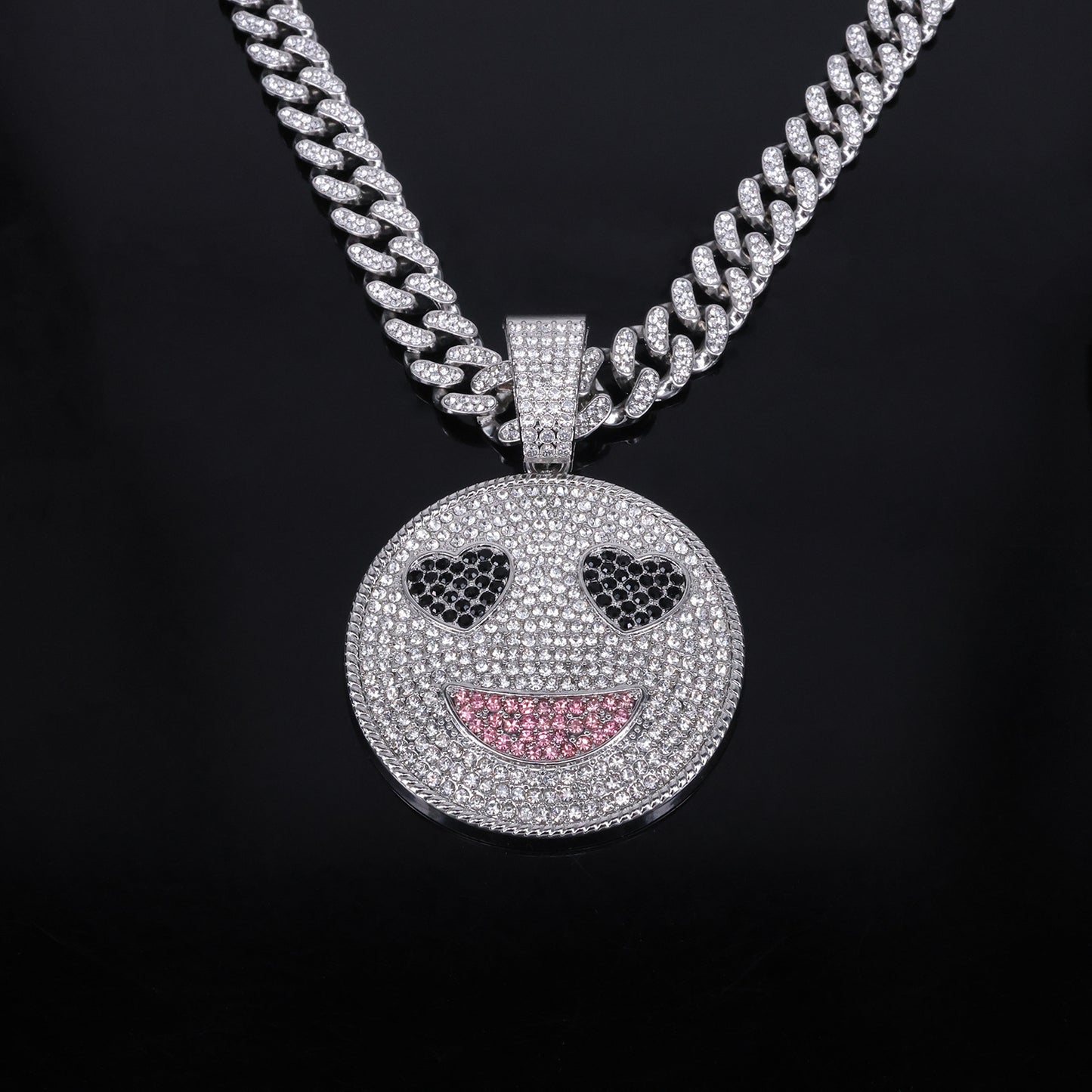 Women's & Men's Smiling Face Love Eyes Jeweled Hip Hop Pendants