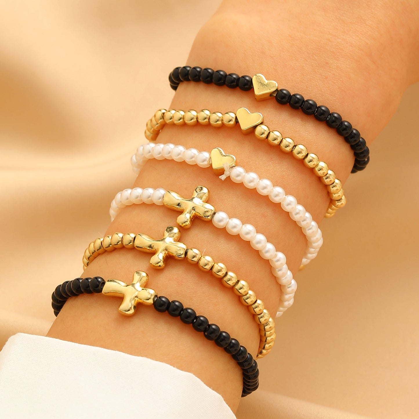 Women's Cool Couple Beach Style Handmade Beaded Stretch Wafer Bracelet
