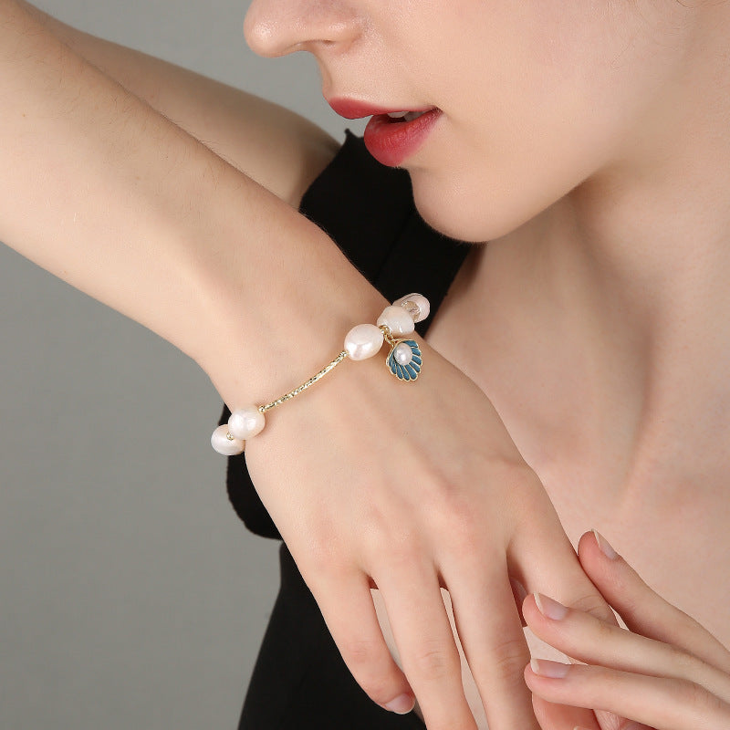 Natural Baroque Freshwater Pearl Female Shell Starfish Bracelet