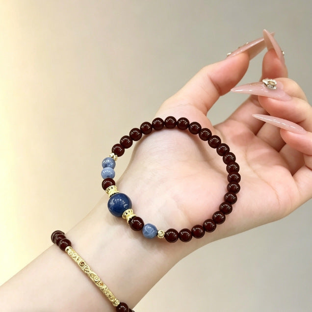 Women's Crystal Garnet Twin Wine Red Chinese Style Bracelet